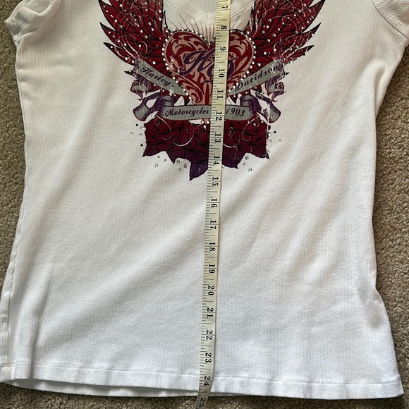 Harley-Davidson Valentines Collection White Graphic Tee Ribbed V-Neck Large Y2K - Picture 7 of 9